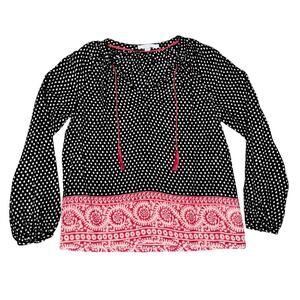 Boden Tassel Tie Boho Blouse 8 Black Red Polka Dot Cotton Casual Retro Peasant